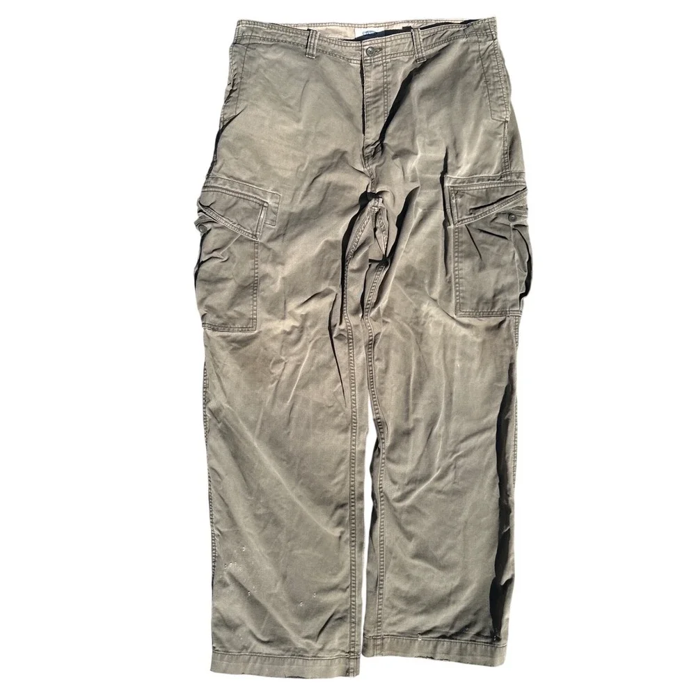 Old Navy Mens Cargo Pants 38x34 Olive Green Cotton Twill Straight Leg Workwear
